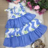 Vestido Infantil Banana Club Eloa Azul Alcinha com Babados