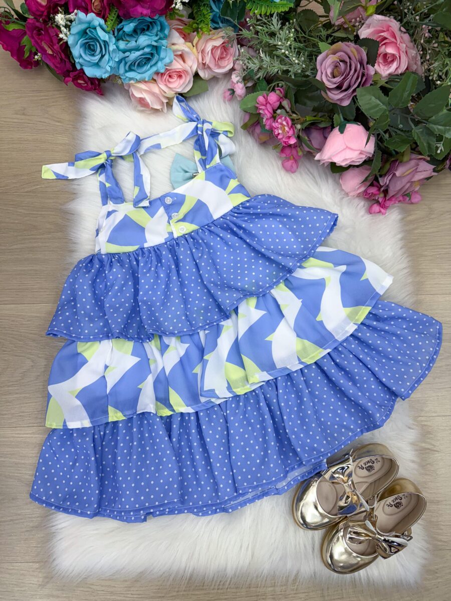 Vestido Infantil Banana Club Eloa Azul Alcinha com Babados