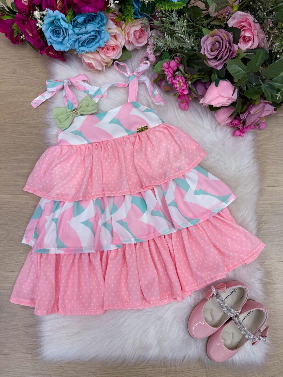 Vestido Infantil Banana Club Eloa Rosa Alcinha com Babados