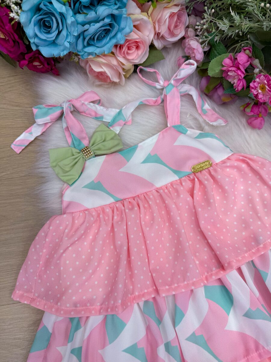 Vestido Infantil Banana Club Eloa Rosa Alcinha com Babados