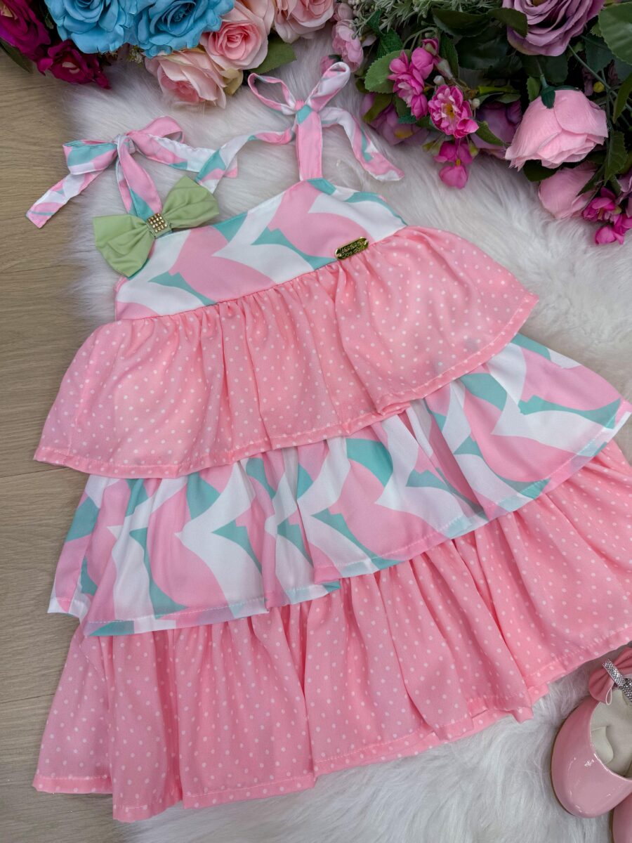 Vestido Infantil Banana Club Eloa Rosa Alcinha com Babados
