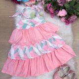 Vestido Infantil Banana Club Eloa Rosa Alcinha com Babados