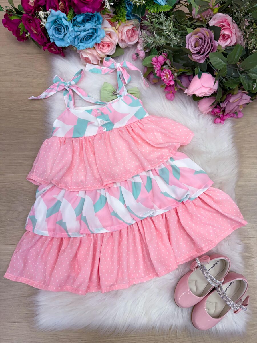 Vestido Infantil Banana Club Eloa Rosa Alcinha com Babados