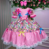 Vestido Junino Infantil Marie Quermesse de Luxo Pink