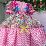 Vestido Junino Infantil Marie Quermesse de Luxo Pink
