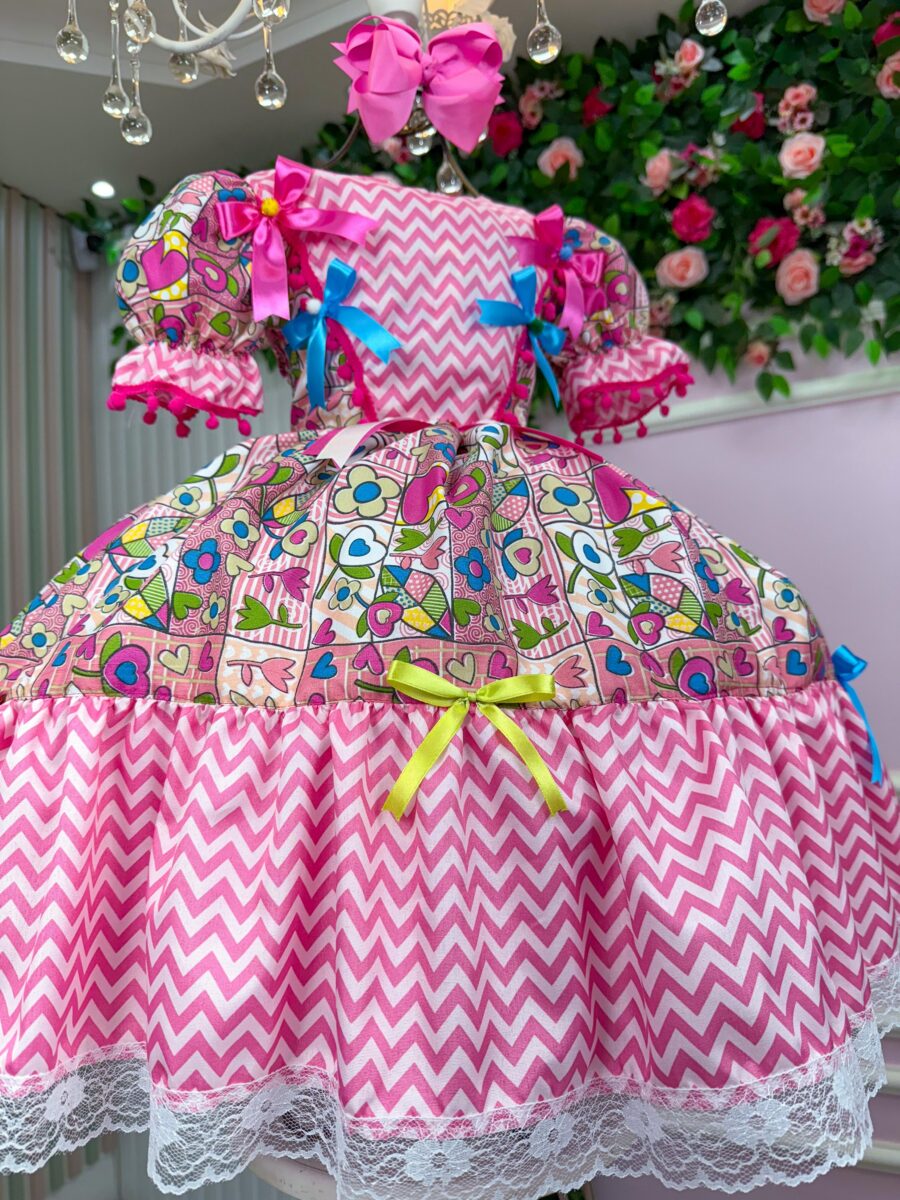 Vestido Junino Infantil Marie Quermesse de Luxo Pink