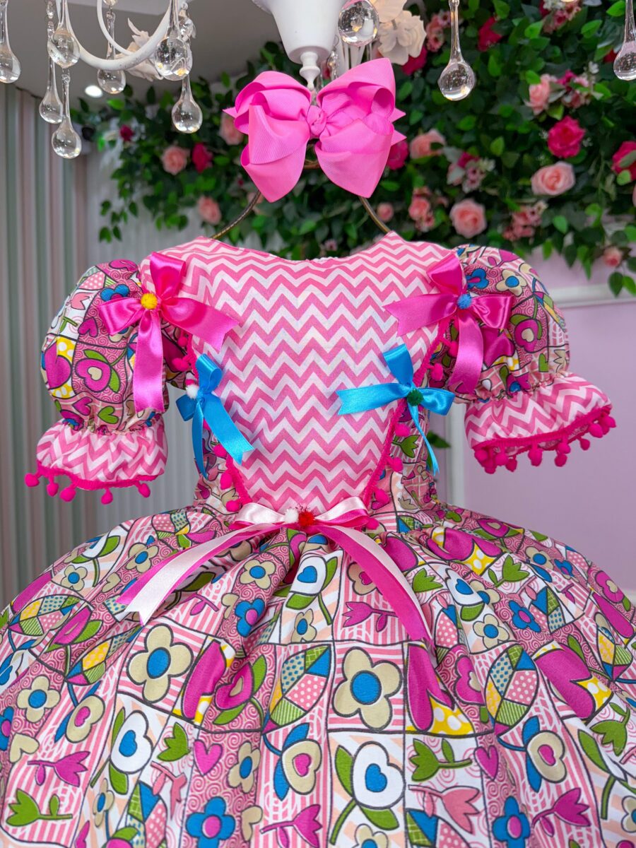 Vestido Junino Infantil Marie Quermesse de Luxo Pink