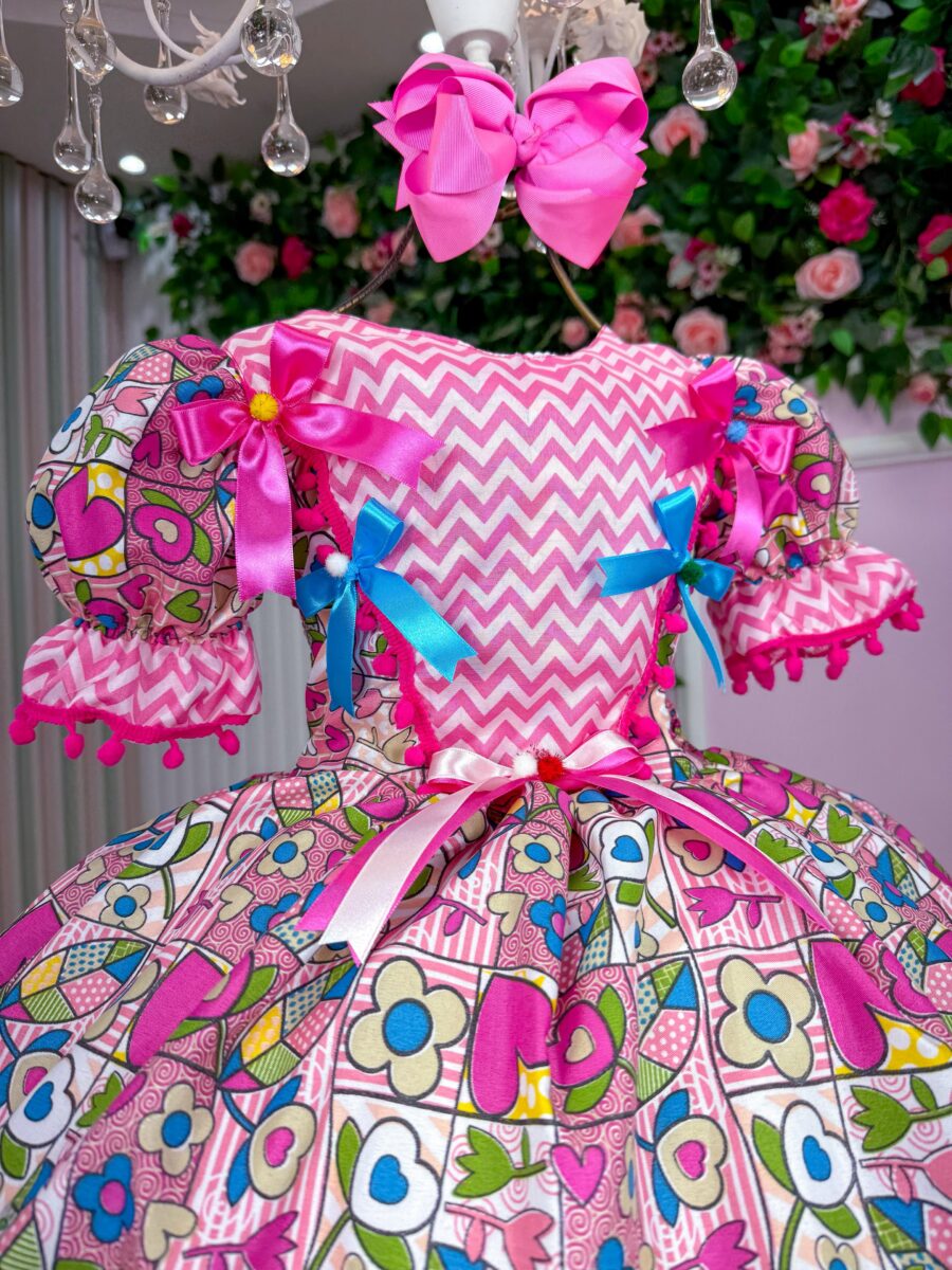 Vestido Junino Infantil Marie Quermesse de Luxo Pink