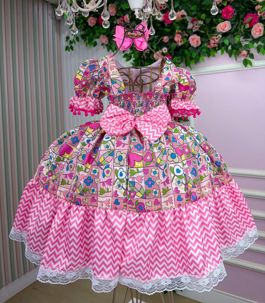 Vestido Junino Infantil Marie Quermesse de Luxo Pink