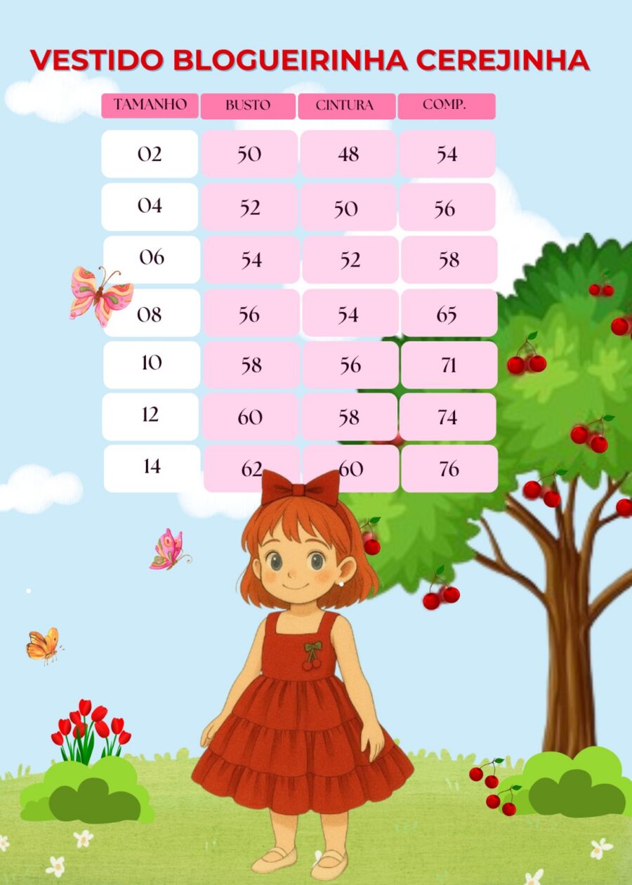 Vestido Infantil Blogueirinha Cerejinha Vermelho com Laço