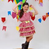 Conjunto Junino Infantil Cropped e Saia Xadrez Vermelho