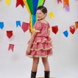 Conjunto Junino Infantil Cropped e Saia Xadrez Vermelho