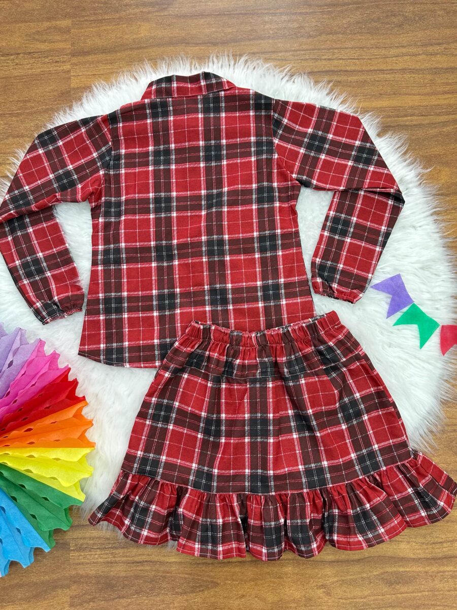 Conjunto Junino Adulto Flanela Camisa e Saia Xadrez
