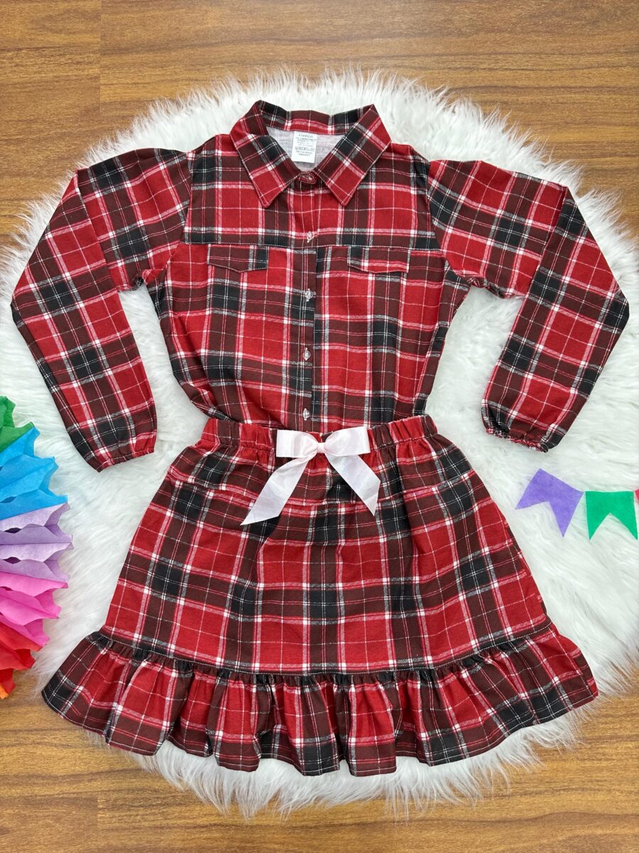 Conjunto Junino Adulto Flanela Camisa e Saia Xadrez