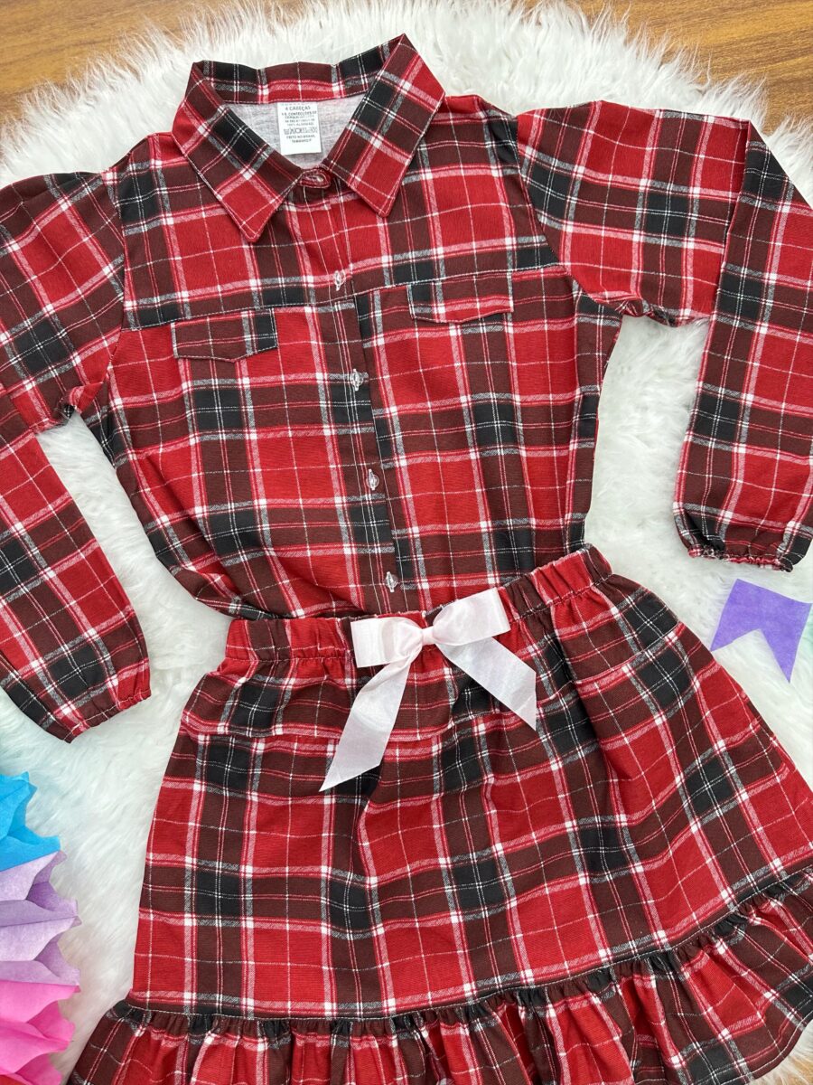 Conjunto Junino Adulto Flanela Camisa e Saia Xadrez