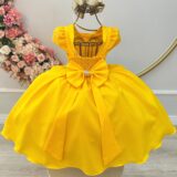 Vestido Infantil Amarelo Busto com Renda Daminha Festa