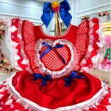 Vestido Junino Infantil Caipira Vermelho com Corações