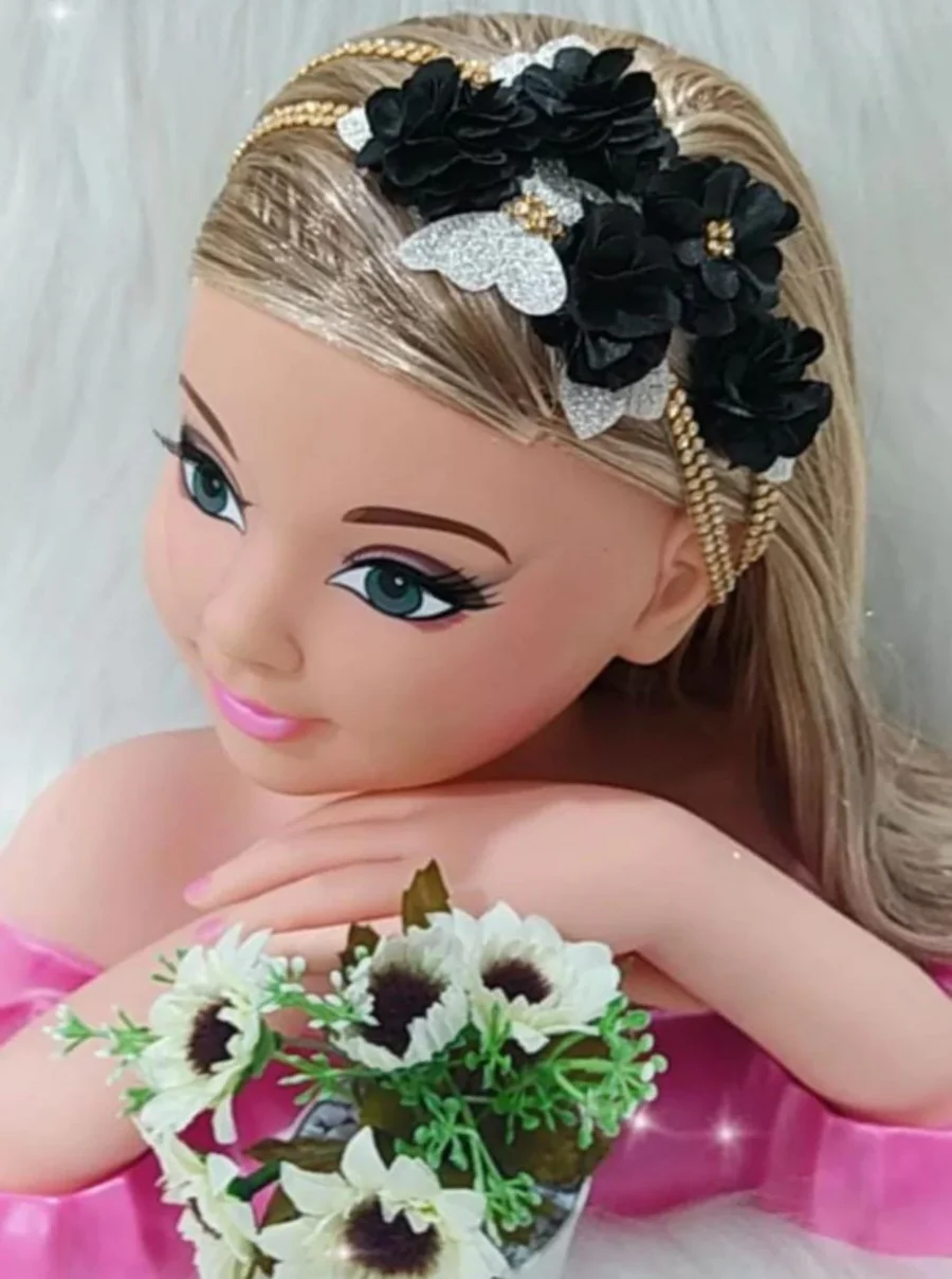 Faixa Tiara Infantil Belli Jardim Preto com Dourado