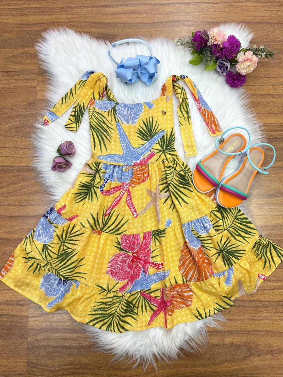 Vestido Infantil Casual Primavera Amarelo Florido