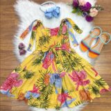 Vestido Infantil Casual Primavera Amarelo Florido