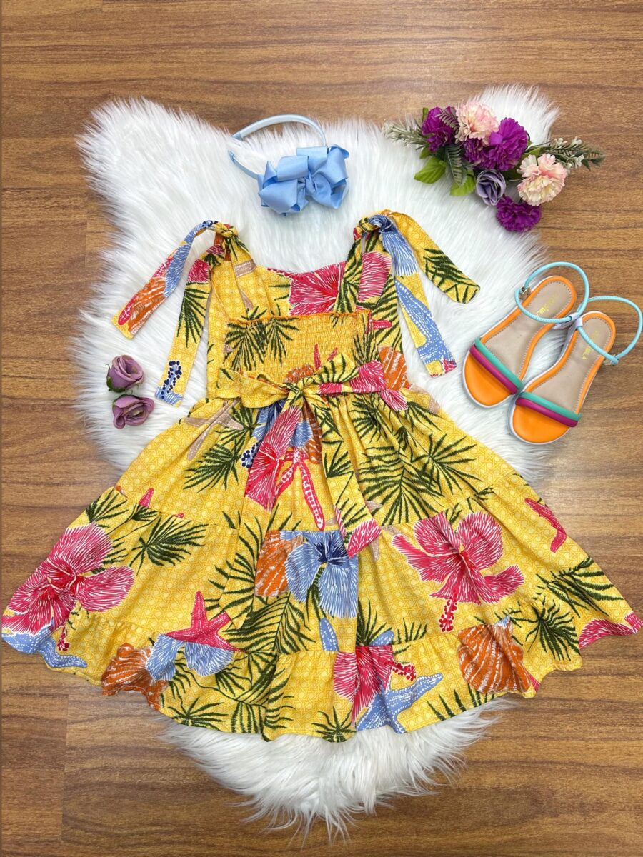 Vestido Infantil Casual Primavera Amarelo Florido
