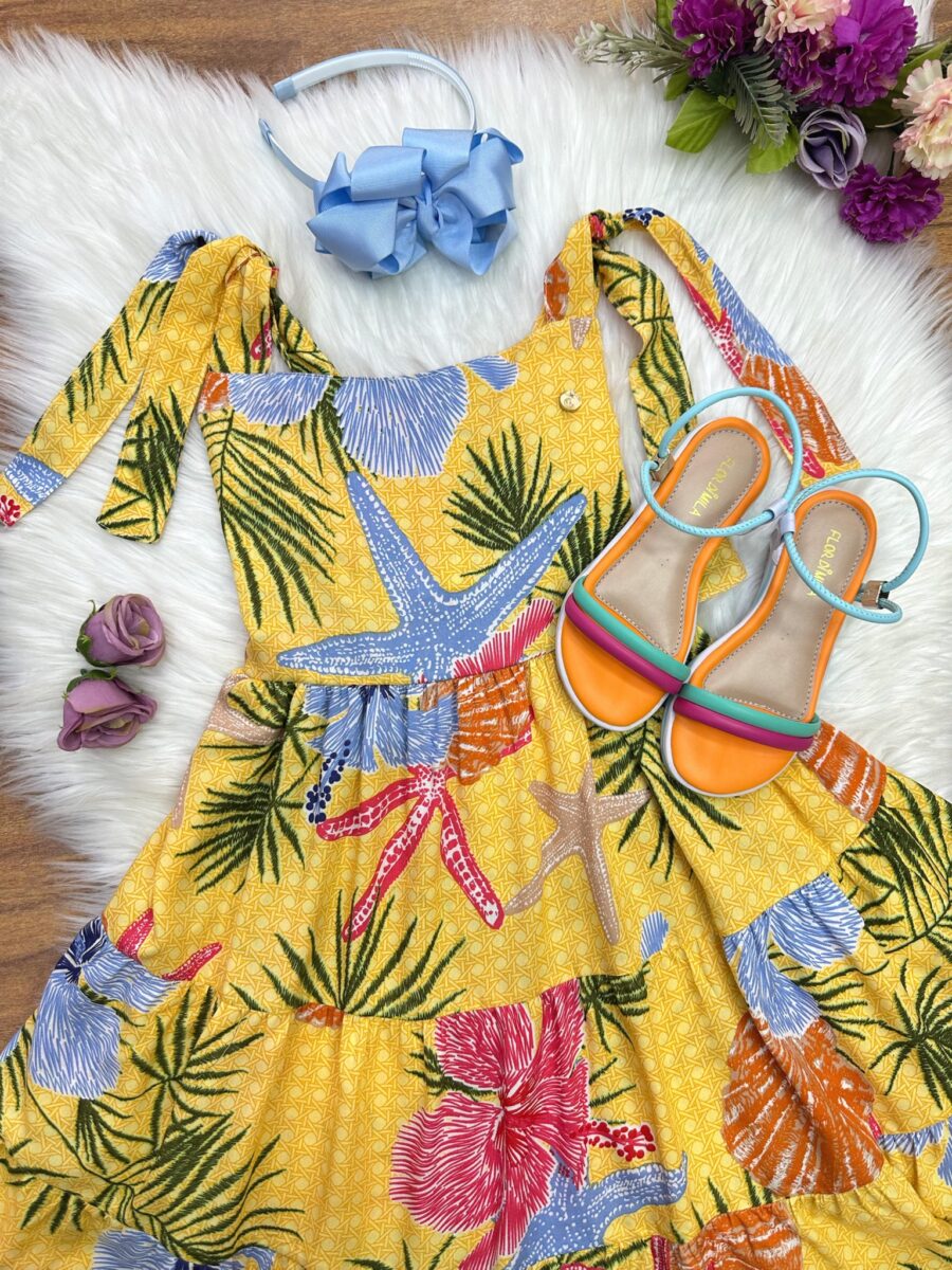 Vestido Infantil Casual Primavera Amarelo Florido