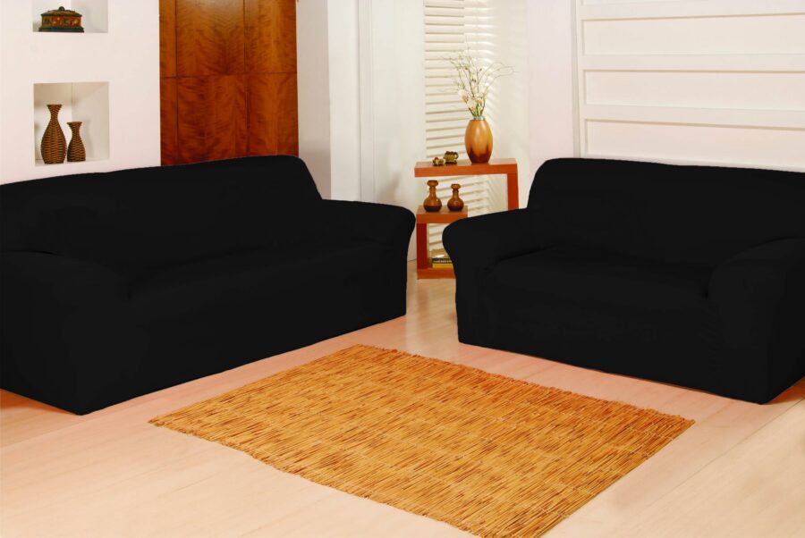 Kit Capas de Sofá 2 e 3 Lugares Adere Lisa Preta