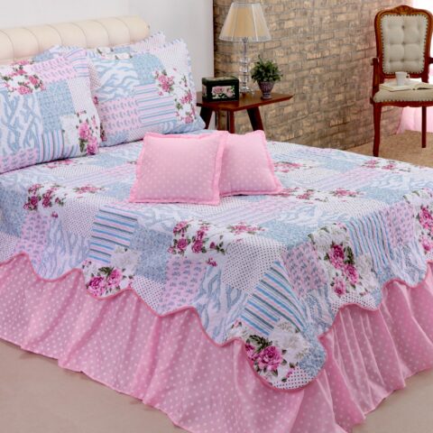 Kit Colcha Cobre Leito Belize Queen 5 Peças Rosa