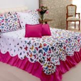 Kit Colcha Cobre Leito Belize Queen 5 Peças Borboletas
