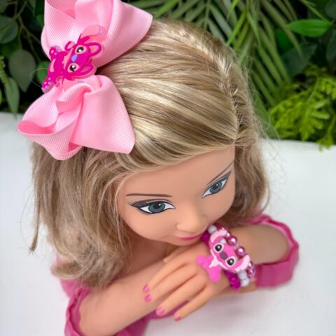 Kit Laço Belli Temático Angel e 3 Pulseiras de Pérolas Rosa