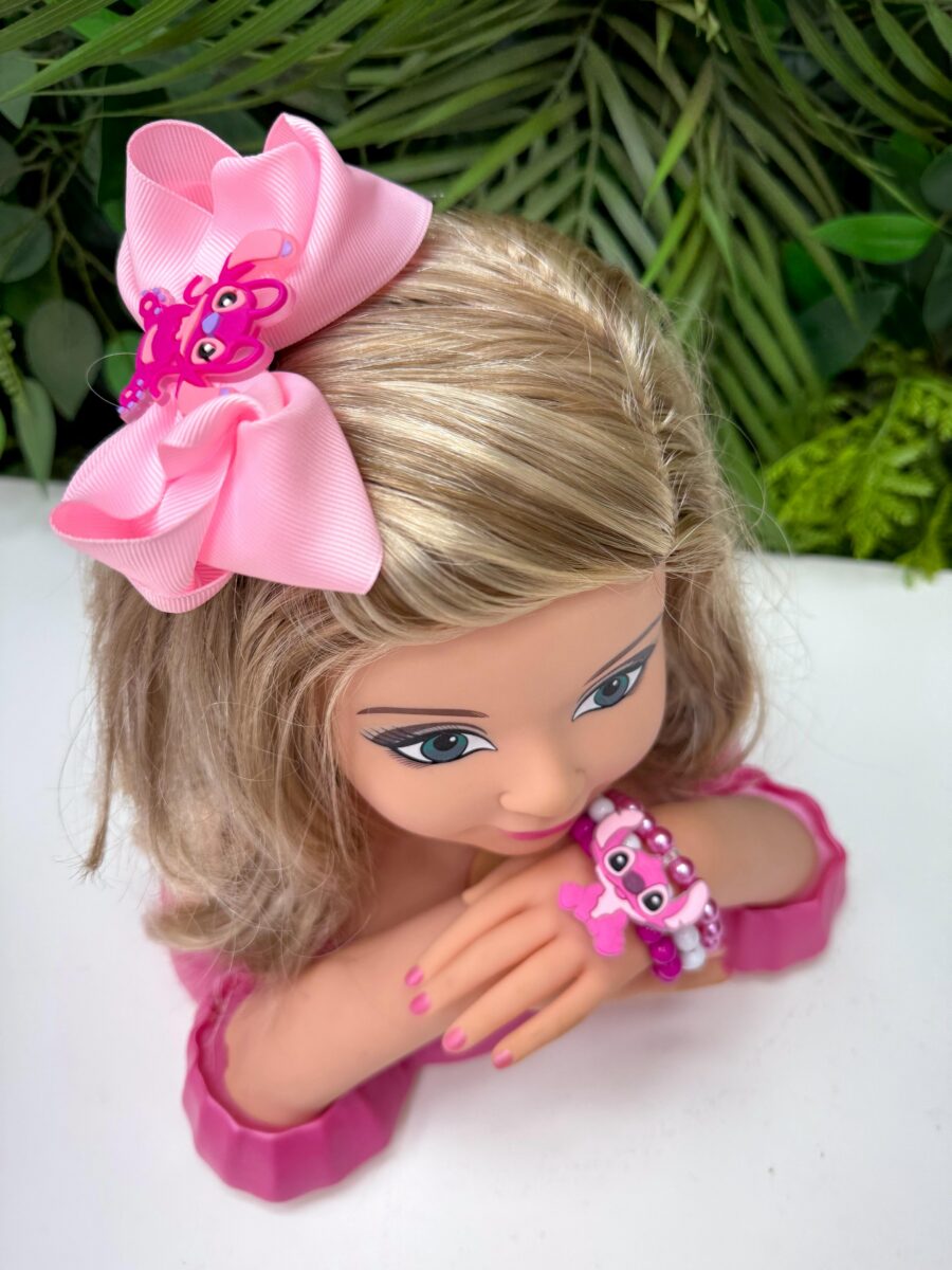 Kit Laço Belli Temático Angel e 3 Pulseiras de Pérolas Rosa