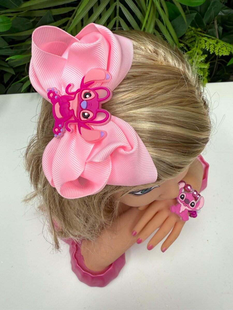Kit Laço Belli Temático Angel e 3 Pulseiras de Pérolas Rosa