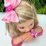 Kit Laço Belli Temático Angel e 3 Pulseiras de Pérolas Rosa