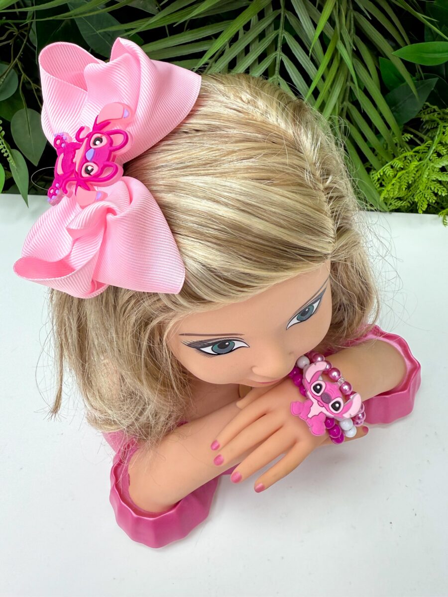 Kit Laço Belli Temático Angel e 3 Pulseiras de Pérolas Rosa