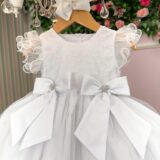 Vestido Infantil Marie Bebê Mia Branco Tafetá e Tule