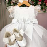 Vestido Infantil Marie Bebê Mia Branco Tafetá e Tule