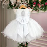 Vestido Infantil Marie Bebê Mia Branco Tafetá e Tule