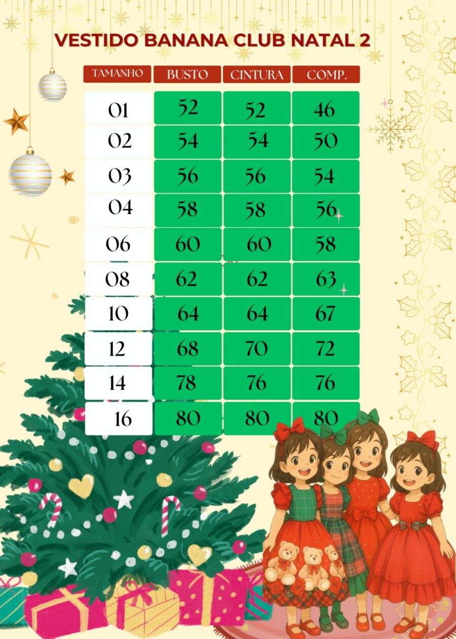 Vestido Infantil Natal Banana Club Xadrez Vermelho e Verde