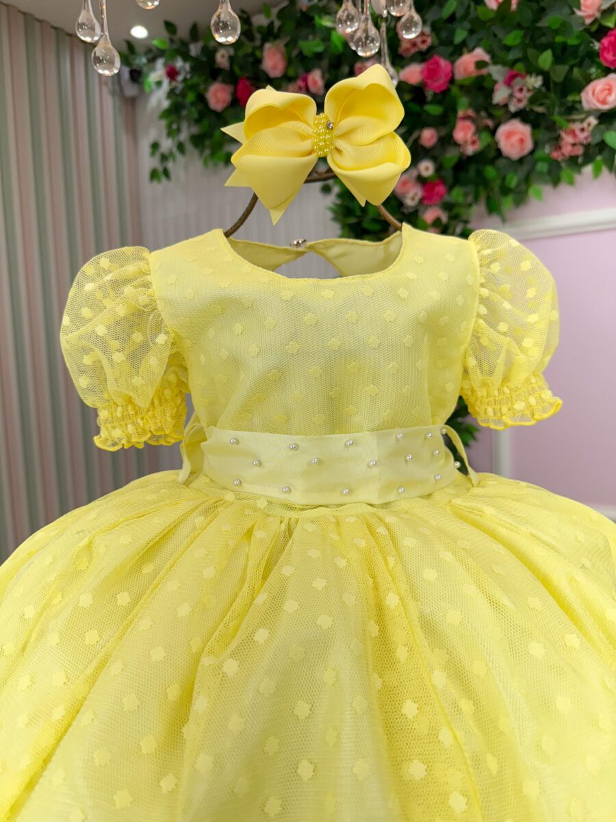 Vestido Infantil Marie Amarelo de Bolinhas