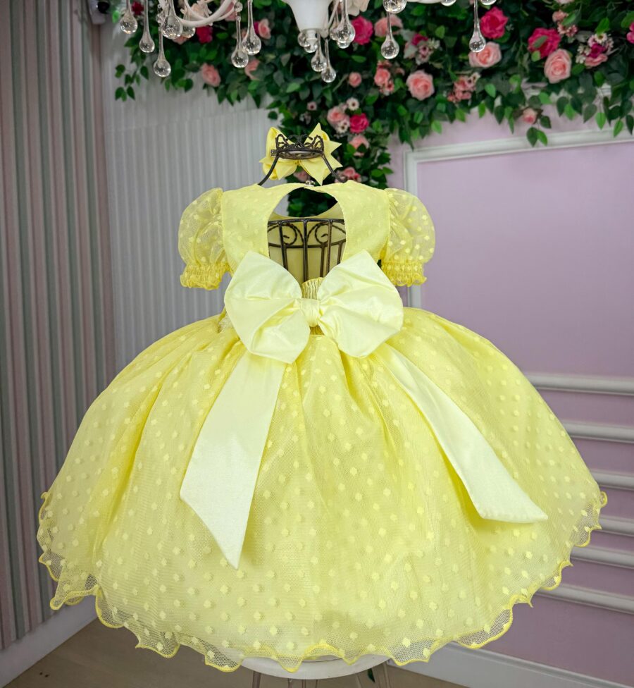 Vestido Infantil Marie Amarelo de Bolinhas