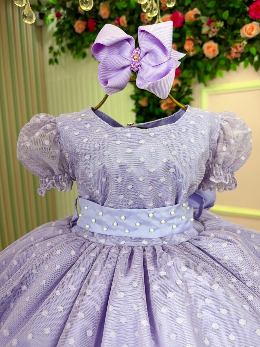 Vestido Infantil Marie Lilás de Bolinhas