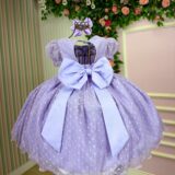 Vestido Infantil Marie Lilás de Bolinhas