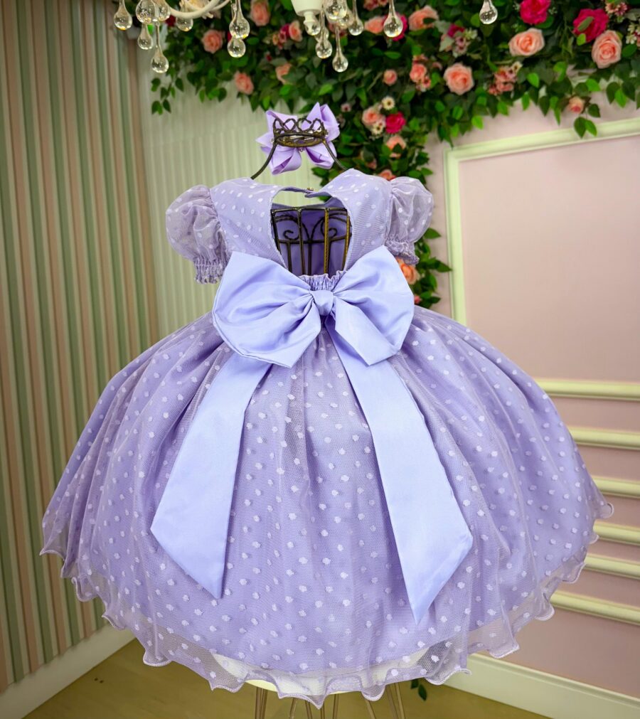 Vestido Infantil Marie Lilás de Bolinhas