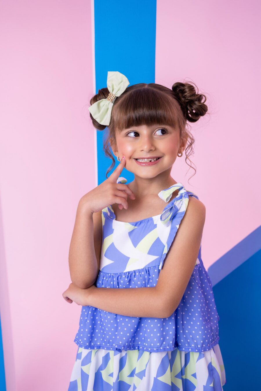 Vestido Infantil Banana Club Eloa Azul Alcinha com Babados
