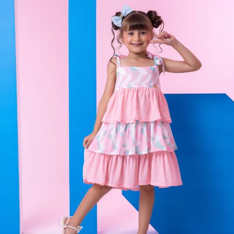 Vestido Infantil Banana Club Eloa Rosa Alcinha com Babados
