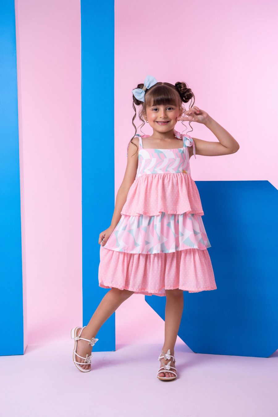 Vestido Infantil Banana Club Eloa Rosa Alcinha com Babados