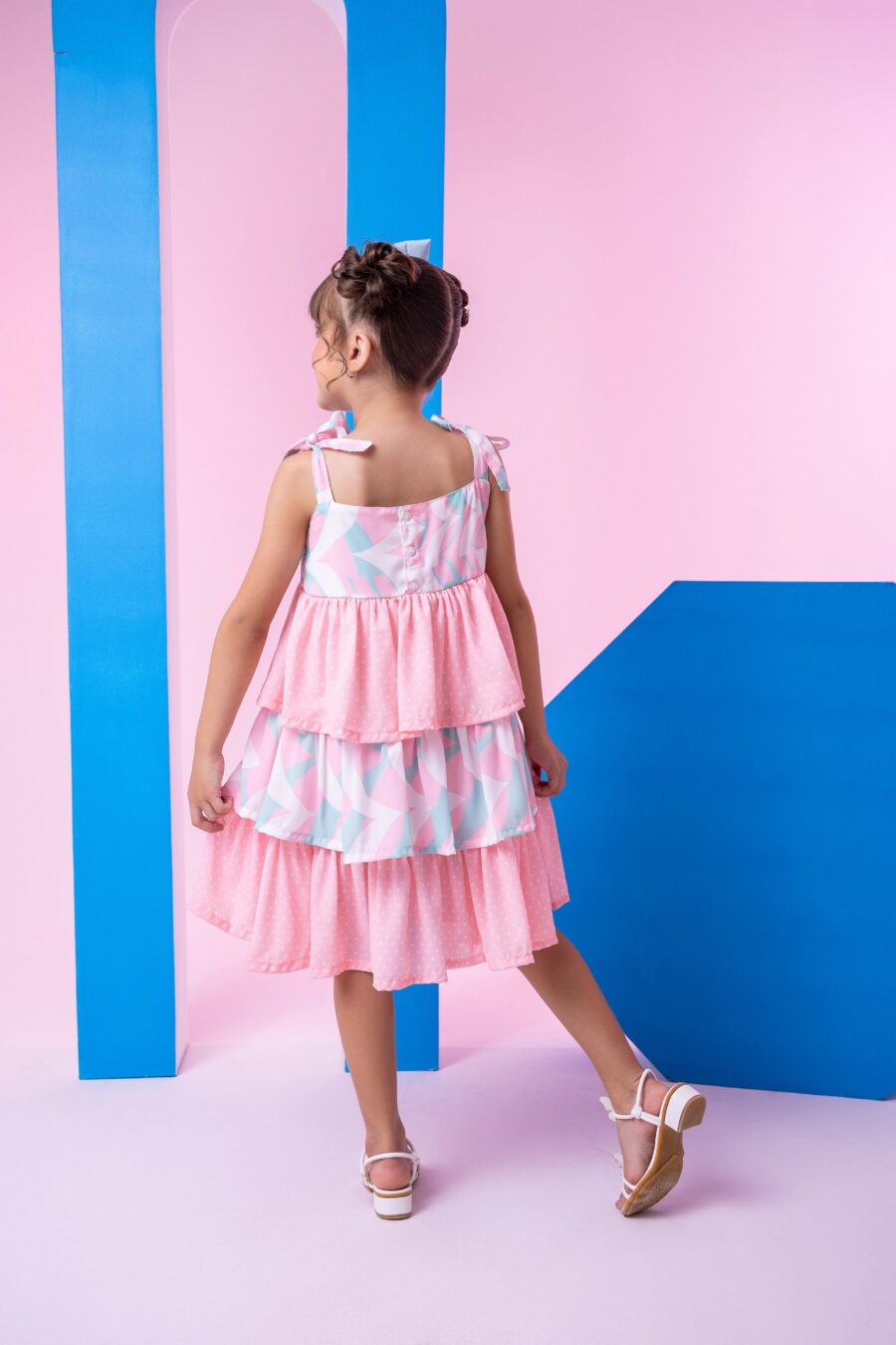 Vestido Infantil Banana Club Eloa Rosa Alcinha com Babados