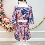 Conjunto Infantil Cropped Florido Rosa e Azul Primavera