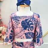Conjunto Infantil Cropped Florido Rosa e Azul Primavera