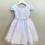 Vestido Infantil Branco Bordado Flores e Pérolas Daminha